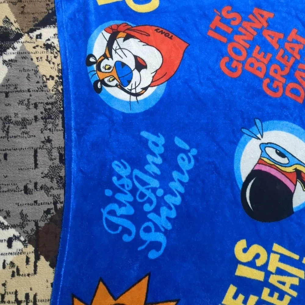 Vintage Kelloggs Cereal Blanket  Tony Tiger Snap Crackle Pop Toucan Sam‎ 50